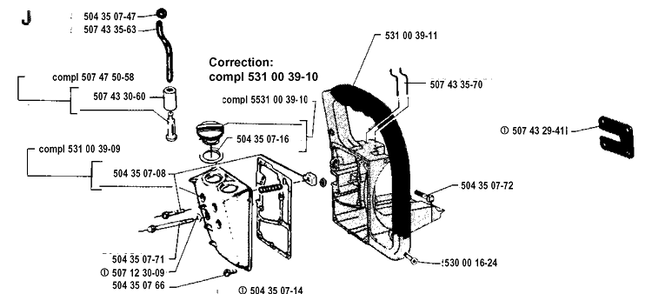Fuel Tank And Handle Diagram and Parts List for 35 19902200001-Current Husqvarna Chainsaw