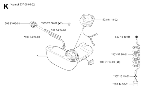 Fuel Tank Diagram and Parts List for 326HE3 (X-SERIES)(20090900001-Current)(2009) Husqvarna Hedge Trimmer