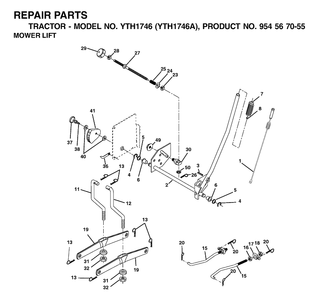 Mower Lift / Deck Lift Diagram and Parts List for YTH1746 (954567055)(2000-11) Husqvarna Lawn Tractor