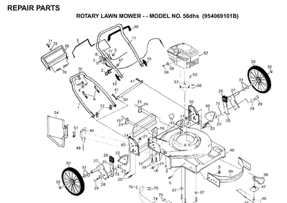 Repair Parts Diagram and Parts List for 56DHS (532702510)(1995-08) Husqvarna Lawn Mower
