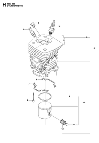 Cylinder Piston Diagram and Parts List for 455ERANCHER 2013-01 Husqvarna Chainsaw