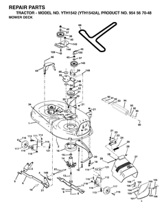 Mower Deck / Cutting Deck Diagram and Parts List for YTH1542 (954567048)(2000-11) Husqvarna Lawn Tractor