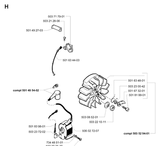 Electrical Diagram and Parts List for 261 19981000001-19992399999 Husqvarna Chainsaw