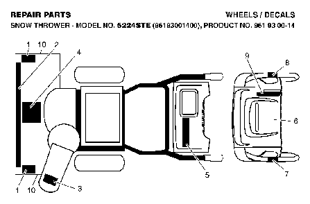 Decals Diagram and Parts List for 5524STE (96193001400, 961930014)(2006-08) Husqvarna Snow Blower
