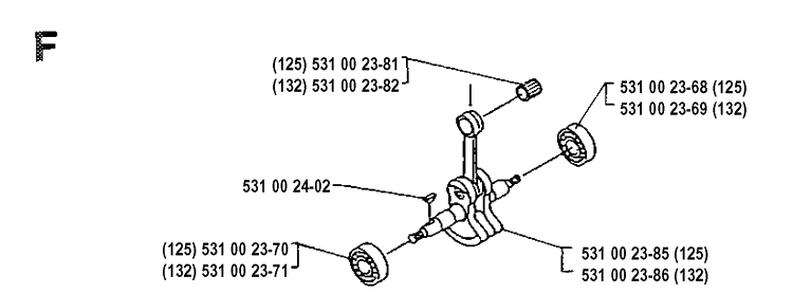 Crankshaft Diagram and Parts List for 125RB 19904400001-19931400000 Husqvarna Brush Cutter