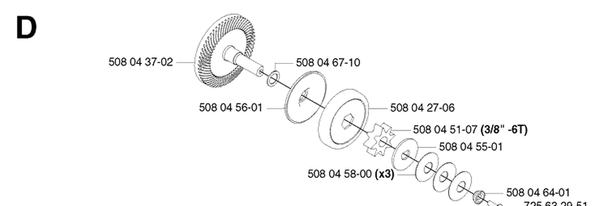 Clutch Diagram and Parts List for 316 20030100001-20033100000 Husqvarna Chainsaw