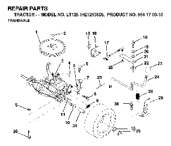 Transmission Diagram and Parts List for LT125 (HE12536D, 954170010)(1998-12) Husqvarna Lawn Tractor