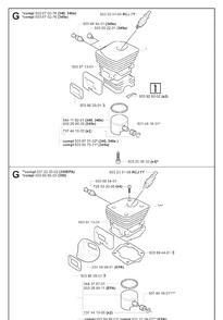 Cylinder Piston Diagram and Parts List for 345 20070100001-Current Husqvarna Chainsaw