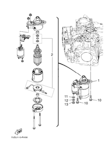 Starting Motor Diagram and Parts List for MX800VJ 2018-09 Husqvarna Engine