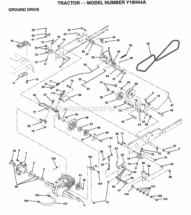 Ground Drive Diagram and Parts List for Y19H44A 1995 Husqvarna Lawn Tractor