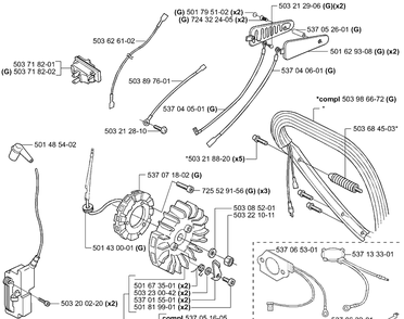 Ignition / Flywheel Diagram and Parts List for 385 2001-04 Husqvarna Chainsaw