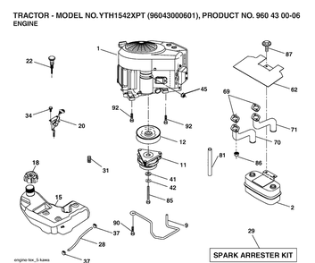 Engine Diagram and Parts List for YTH1542XP (96043000601)(2006-03) Husqvarna Lawn Tractor