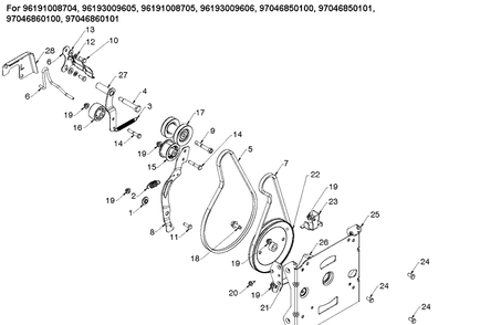 Chassis, Engine And Pulleys 4 Diagram and Parts List for ST224  Husqvarna Snow Blower