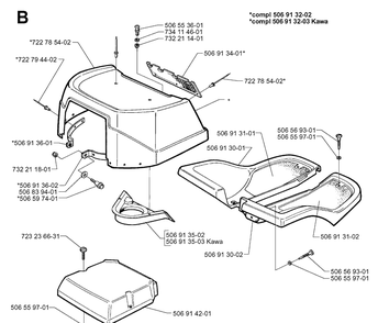 Hood Diagram and Parts List for RIDER850 1998-03 Husqvarna Lawn Mower