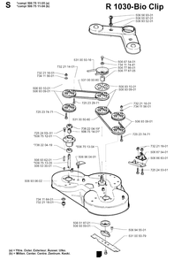 103cm Cutting Deck Diagram and Parts List for R1030 1997-05 Husqvarna Lawn Tractor