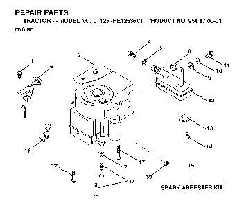 Engine Diagram and Parts List for LT125 (HE12536C, 954170001)(1998-03) Husqvarna Lawn Tractor