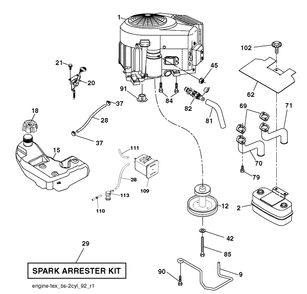 Engine Diagram and Parts List for YTH22V46 (96043018500)(2013-09) Husqvarna Lawn Tractor