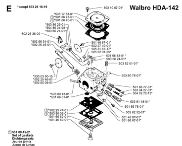 Carburetor Details Diagram and Parts List for 252RX 19991400001-20011800000 Husqvarna Brush Cutter