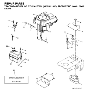 Engine Diagram and Parts List for CTH2542T (96061021800)(2007-04) Husqvarna Lawn Tractor