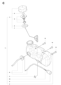 Fuel Tank Diagram and Parts List for 226HS99S 20080500001-20130500000 Husqvarna Hedge Trimmer