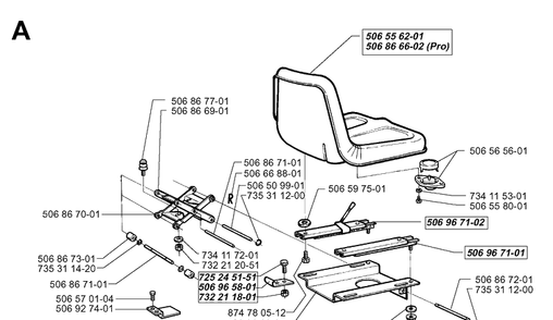 Seat 2 Diagram and Parts List for RIDER850HST 1998-03 Husqvarna Lawn Mower