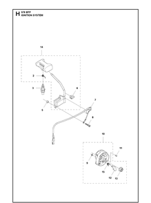 Ignition System Diagram and Parts List for 578BTF  Husqvarna Leaf Blower / Vacuum