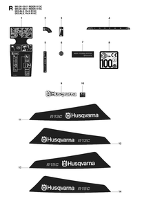 Decals Diagram and Parts List for R15C (965094401)(2007-01) Husqvarna Lawn Tractor