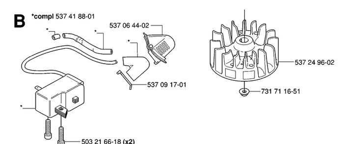 Ignition System Diagram and Parts List for 323HD60 20062300001-20081400000 Husqvarna Hedge Trimmer