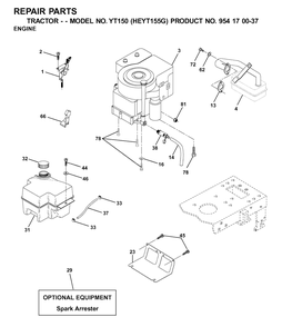 Engine And Cutting Equipment Diagram and Parts List for YT150 (954170037-G)(2001-01) Husqvarna Lawn Tractor