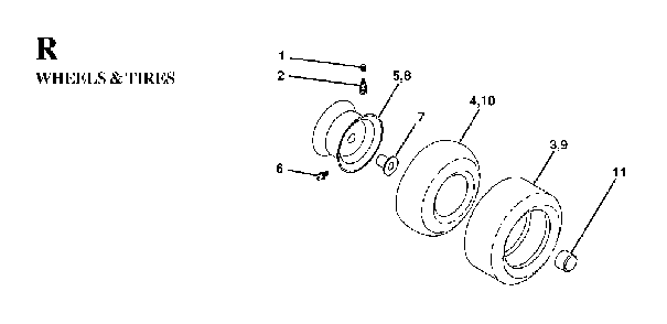 Wheels And Tires Diagram and Parts List for YTH160 (HEYTH160C, 954170005)(1997-02) Husqvarna Lawn Tractor