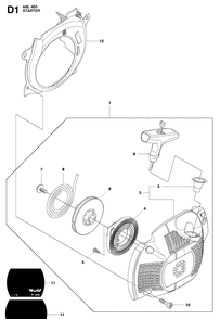 Starter Diagram and Parts List for 445E 20103600001-20112700000 Husqvarna Chainsaw
