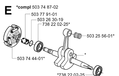 Crankshaft Diagram and Parts List for 365 20034400001-20051800000 Husqvarna Chainsaw