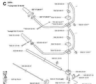 Shaft And Handle 2 Diagram and Parts List for 326C 20020500001-20023100000 Husqvarna Edger