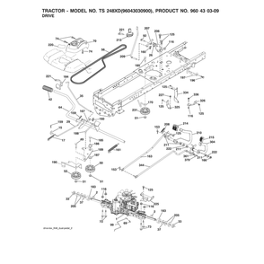 Drive Diagram and Parts List for 96043030900  Husqvarna Lawn Tractor