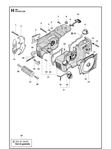 Crankcase Diagram and Parts List for 288XP 20162700001-20182200000 Husqvarna Chainsaw
