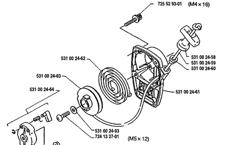 Starter Assembly Diagram and Parts List for 125L 1992-01 Husqvarna Trimmer