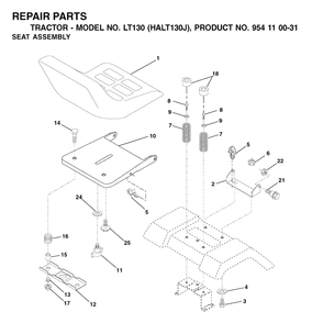 Seat 2 Diagram and Parts List for LT130 (954110031-J)(2003-01) Husqvarna Lawn Tractor