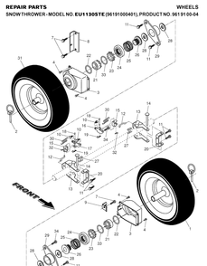Wheels And Tires Diagram and Parts List for 1130STE (96191000401)(2007-01) Husqvarna Snow Blower