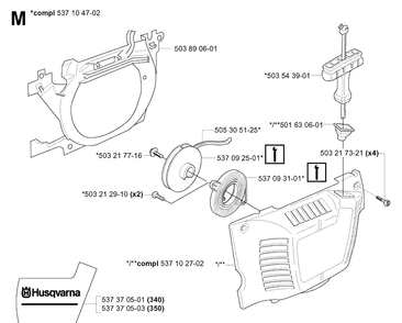 Starter 2 Diagram and Parts List for 340E 20051800001-20062300000 Husqvarna Chainsaw