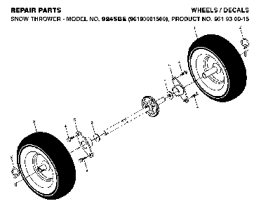 Wheels And Tires Diagram and Parts List for 924SBE (96193001500, 961930015)(2006-08) Husqvarna Snow Blower