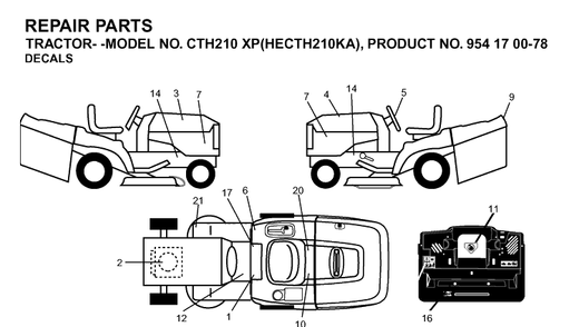 Decals Diagram and Parts List for CTH210XP (HECTH210KA)(2003-01) Husqvarna Lawn Tractor