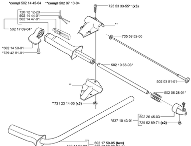 Throttle / Handle Diagram and Parts List for 265RX 2001-07 Husqvarna Brush Cutter