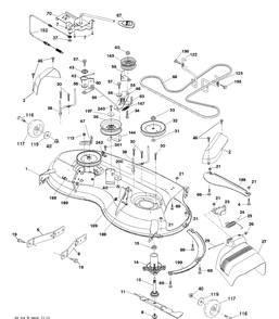 Mower Deck / Cutting Deck Diagram and Parts List for YTH21K46 (96043012301)(2011-08) Husqvarna Lawn Tractor