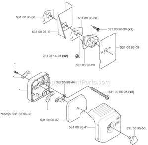 Air Filter Diagram and Parts List for 125BT 2004-10 Husqvarna Leaf Blower / Vacuum
