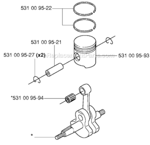 Piston  Crankshaft Diagram and Parts List for 125BT 2004-10 Husqvarna Leaf Blower / Vacuum