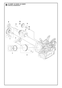 Piston And Crankshaft Diagram and Parts List for HH389MP OB Husqvarna Engine