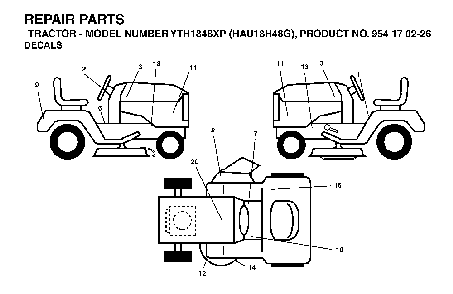 Decals Diagram and Parts List for YTH1848XP (HAU18H48G, 954170226)(2004-09) Husqvarna Lawn Tractor