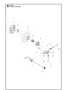 Clutch And Oil Pump Diagram and Parts List for T540XP 2012-10 Husqvarna Chainsaw