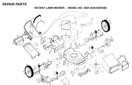Product Complete Diagram and Parts List for 560H (954140055B)(1998-02) Husqvarna Lawn Mower