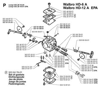 Carburetor Details Diagram and Parts List for 371XP 19991800001 & Above Husqvarna Chainsaw